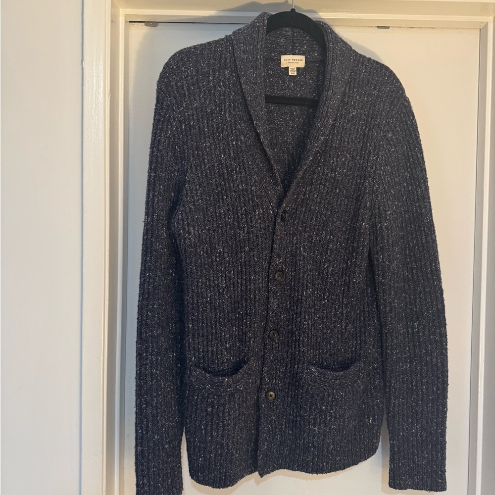 Club Monaco Men's Navy Shawl Collar Cardigan Sweater